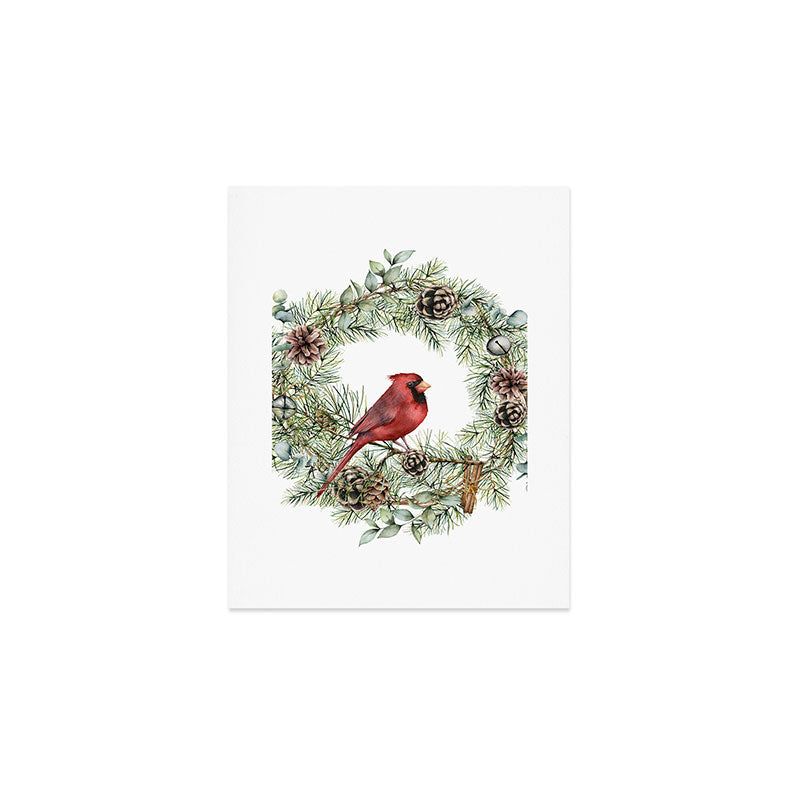 Cardinal Christmas Wreath, Floral Prints Art Print Gallery Image 1