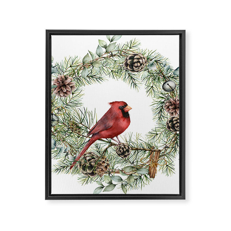 Cardinal Christmas Wreath, Floral Prints Framed Canvas Print Gallery Image 8