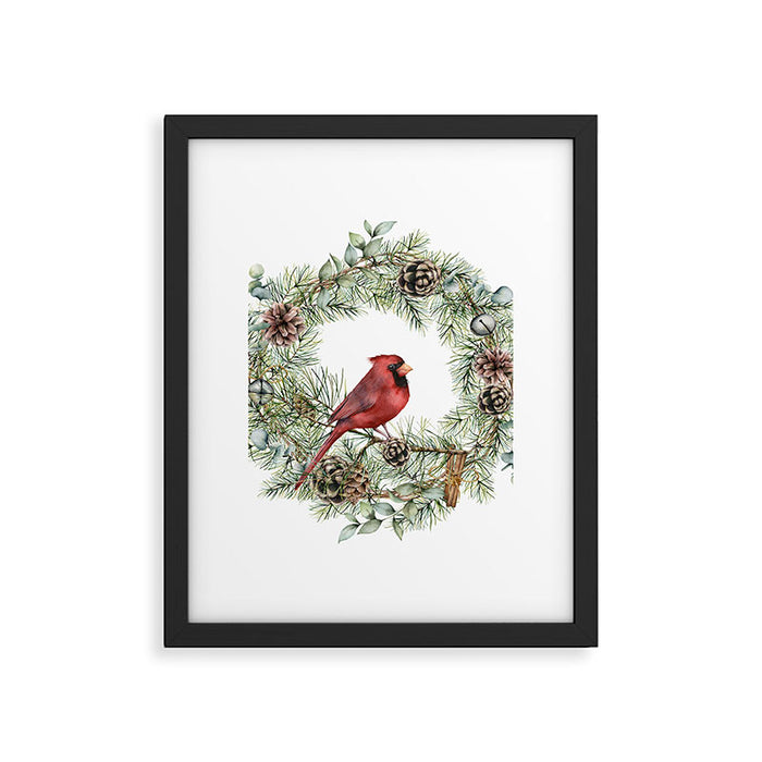 Cardinal Christmas Wreath, Floral Prints Framed Art Print Gallery Image 1