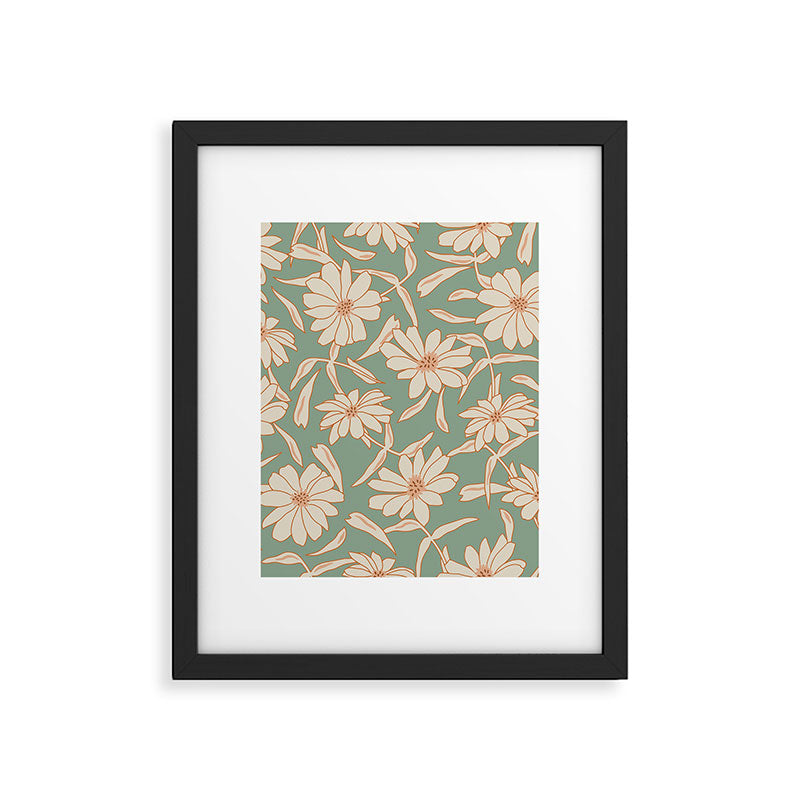 Charismatic Floral on Sage Green Framed Art Print Gallery Image 6