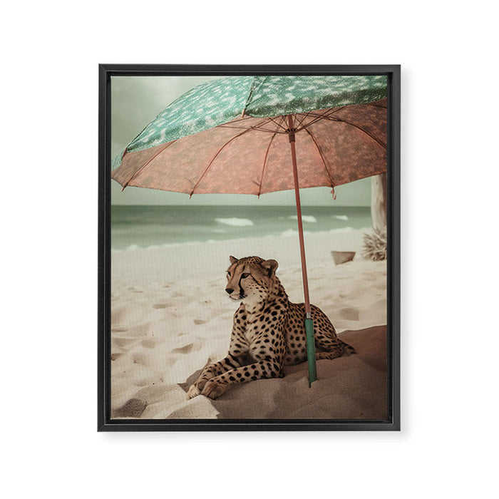 Cheetah's Vacation, Beach Prints Framed Canvas Print Gallery Image 1