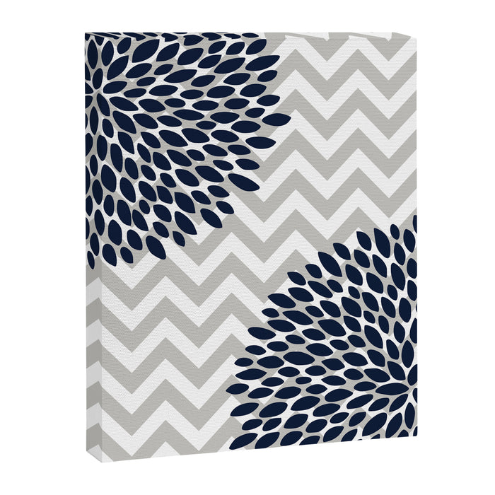 Chevron Floral Modern Navy and Grey Canvas Print Gallery Image 1