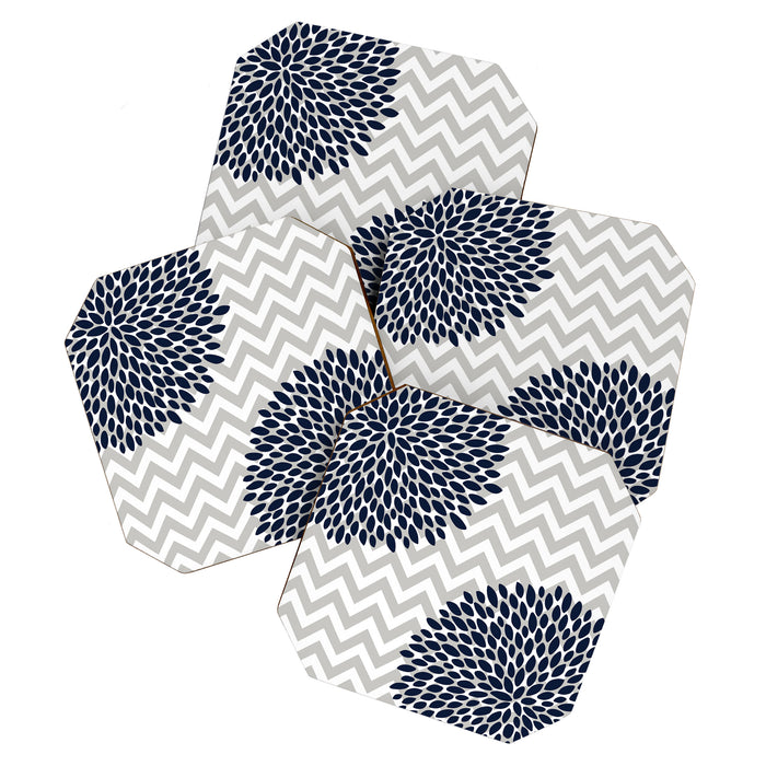 Chevron Floral Modern Navy and Grey Coaster Gallery Image 1