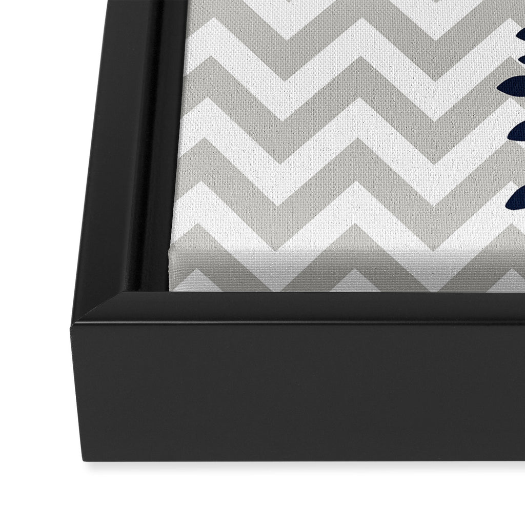 Chevron Floral Modern Navy and Grey Framed Canvas Print Gallery Image 3