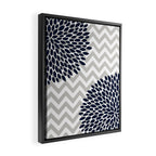 Chevron Floral Modern Navy and Grey Framed Canvas Print Gallery Image 2