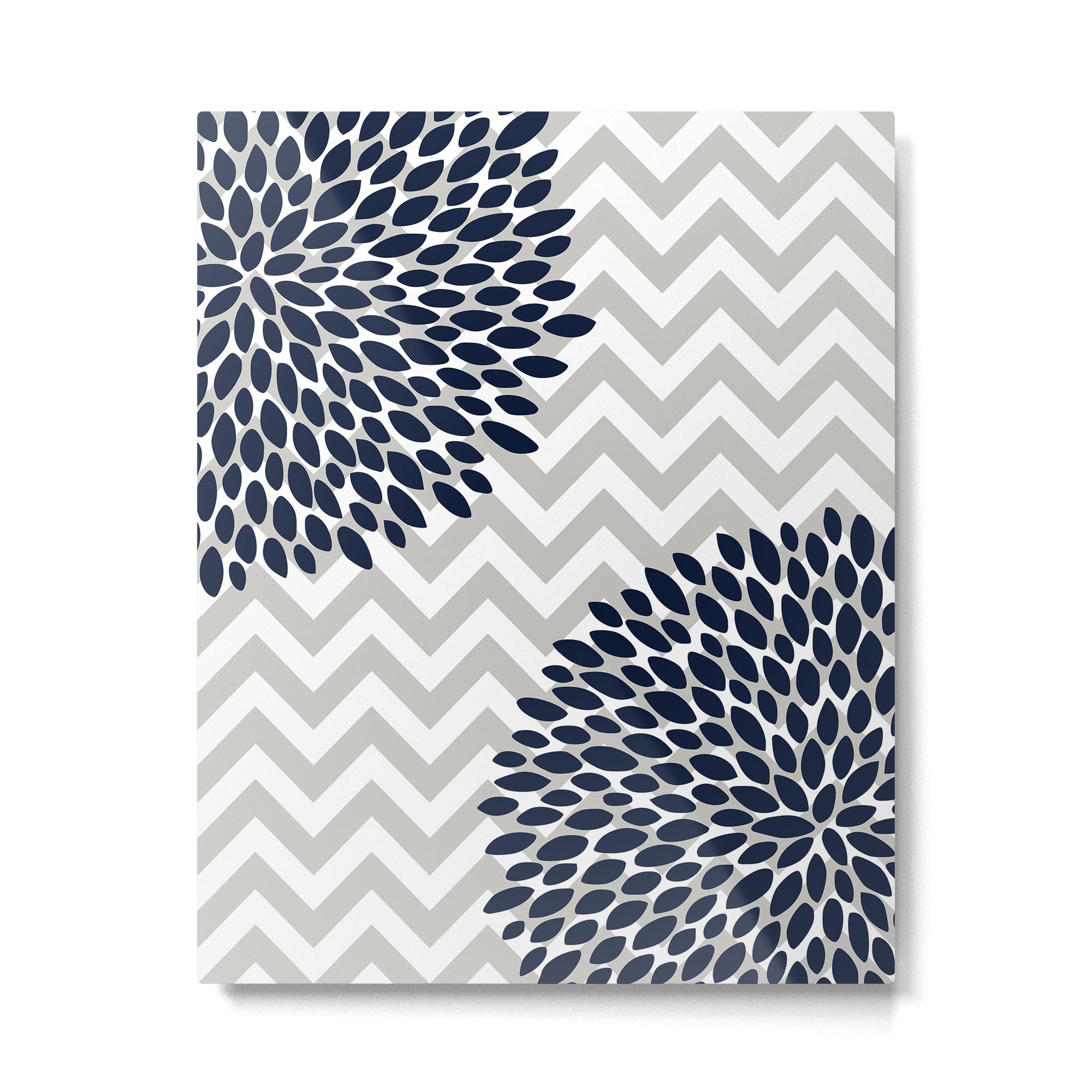 Chevron Floral Modern Navy and Grey Metal Print Gallery Image 6