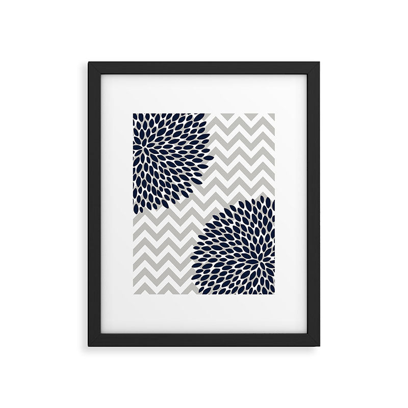 Chevron Floral Modern Navy and Grey Framed Art Print Gallery Image 4