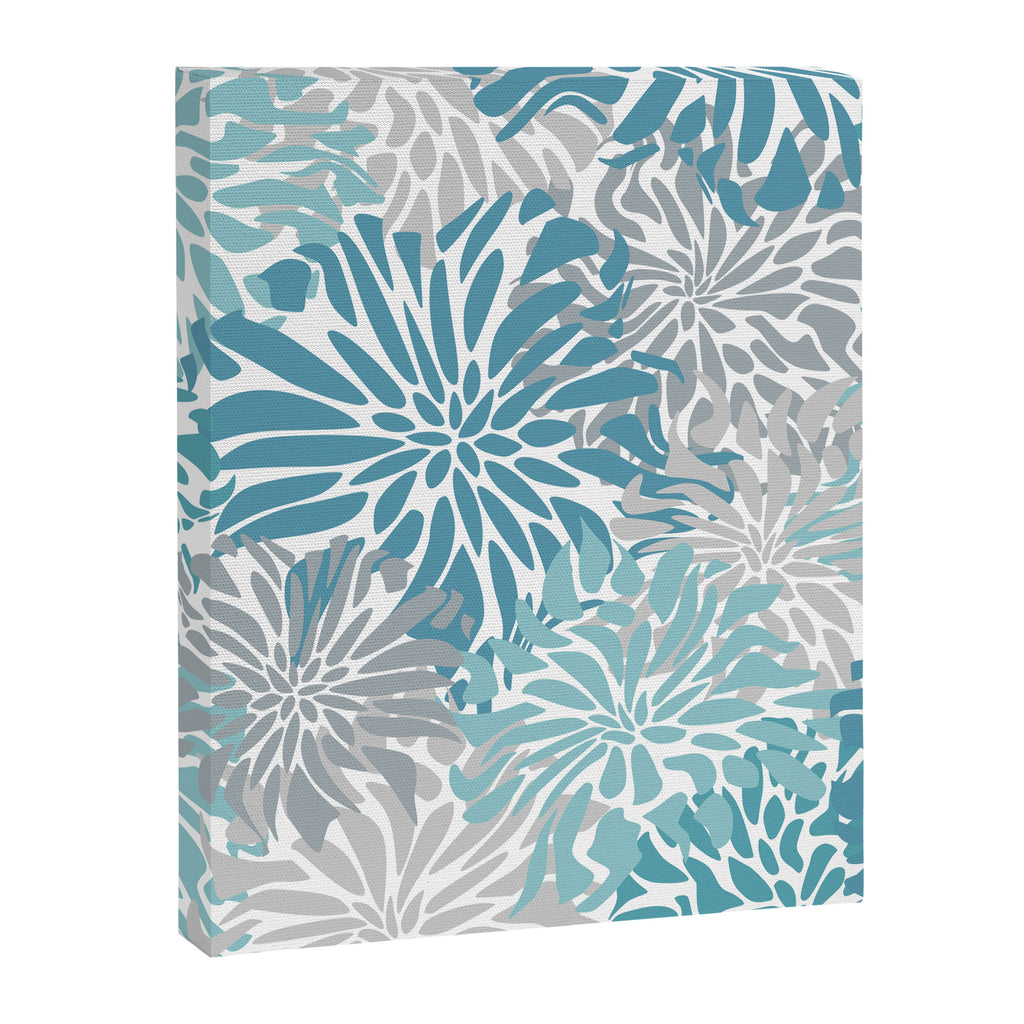 Chic, Flowers Print, Grey, Teal, Turquoise Canvas Print Gallery Image 8