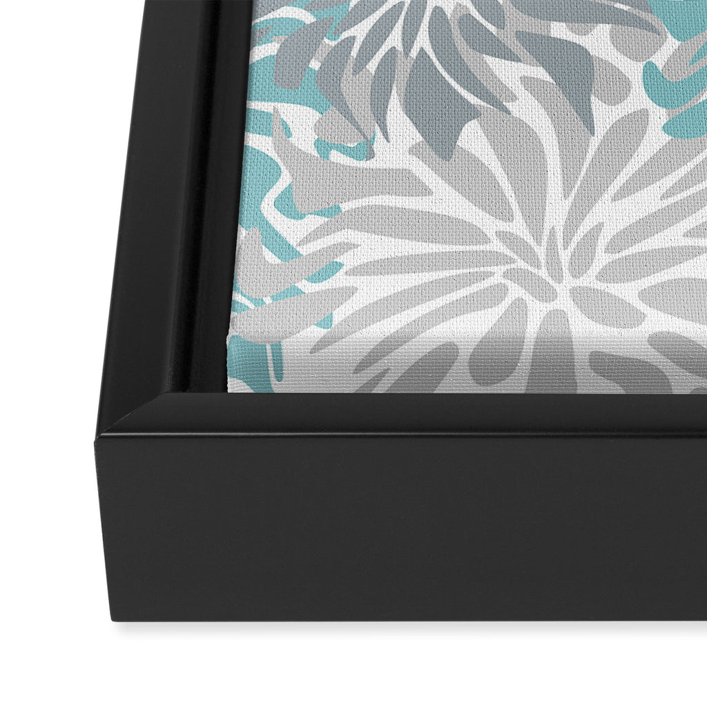Chic, Flowers Print, Grey, Teal, Turquoise Framed Canvas Print Gallery Image 3