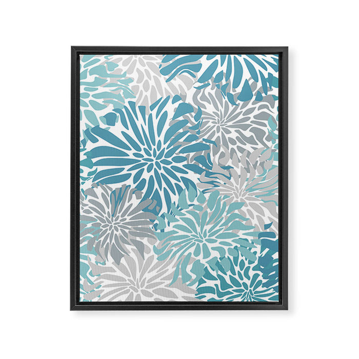 Chic, Flowers Print, Grey, Teal, Turquoise Framed Canvas Print Gallery Image 1