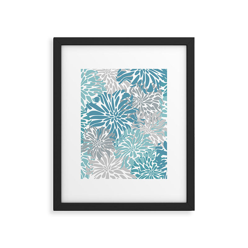 Chic, Flowers Print, Grey, Teal, Turquoise Framed Art Print Gallery Image 6