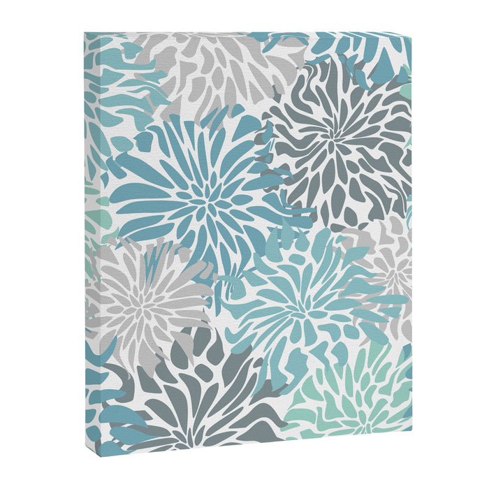 Chic, Flowers Print, Teal, Aqua, Gray Canvas Print Gallery Image 1