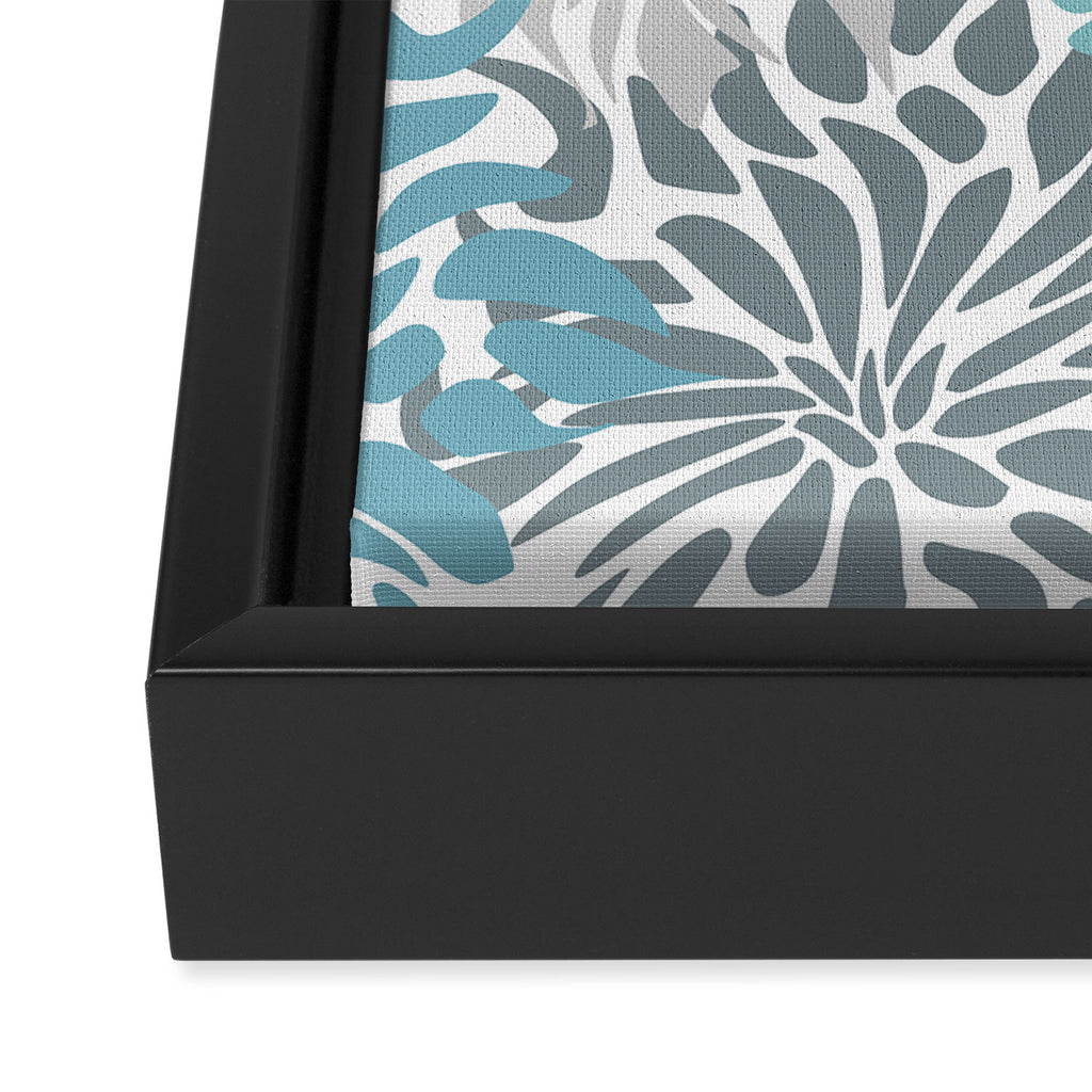 Chic, Flowers Print, Teal, Aqua, Gray Framed Canvas Print Gallery Image 3