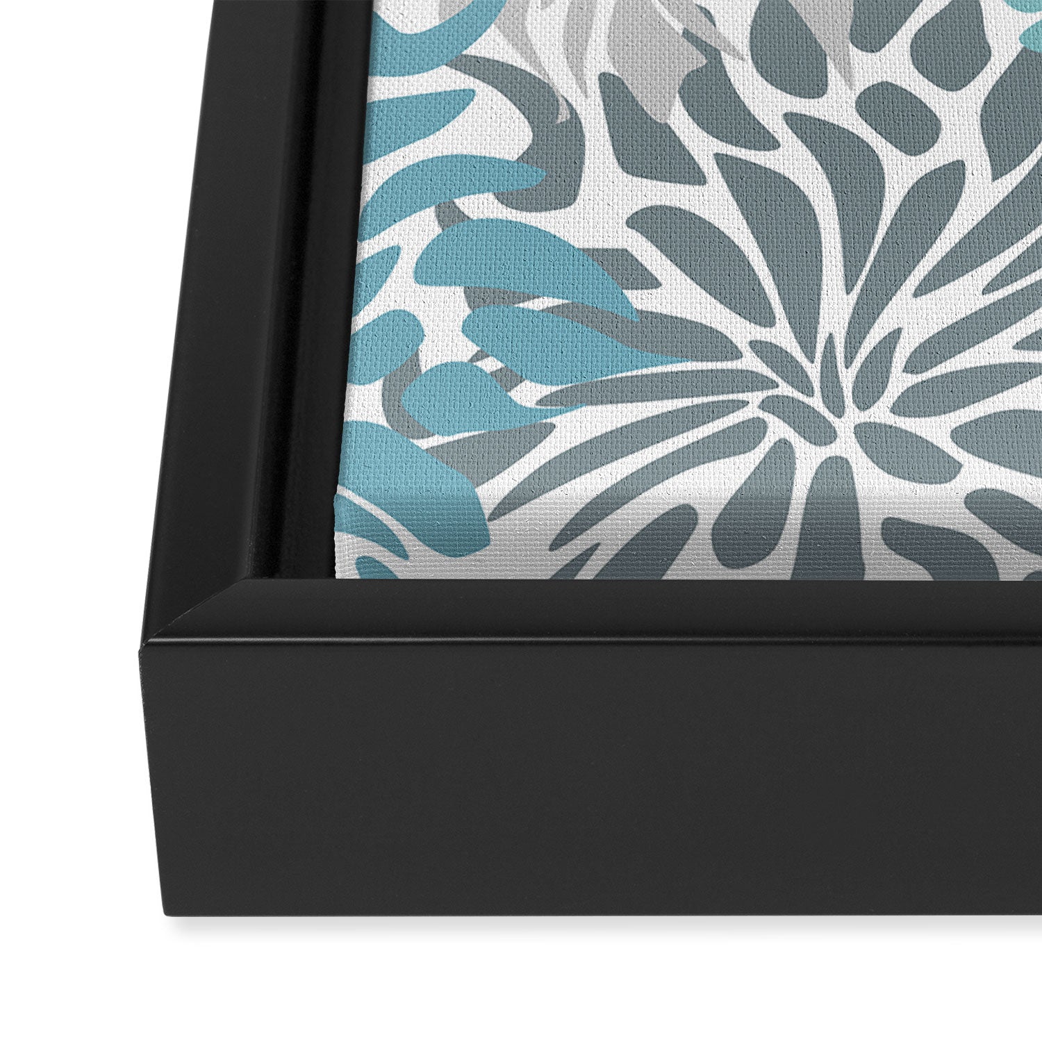 Chic, Flowers Print, Teal, Aqua, Gray Framed Canvas Print Gallery Image 3