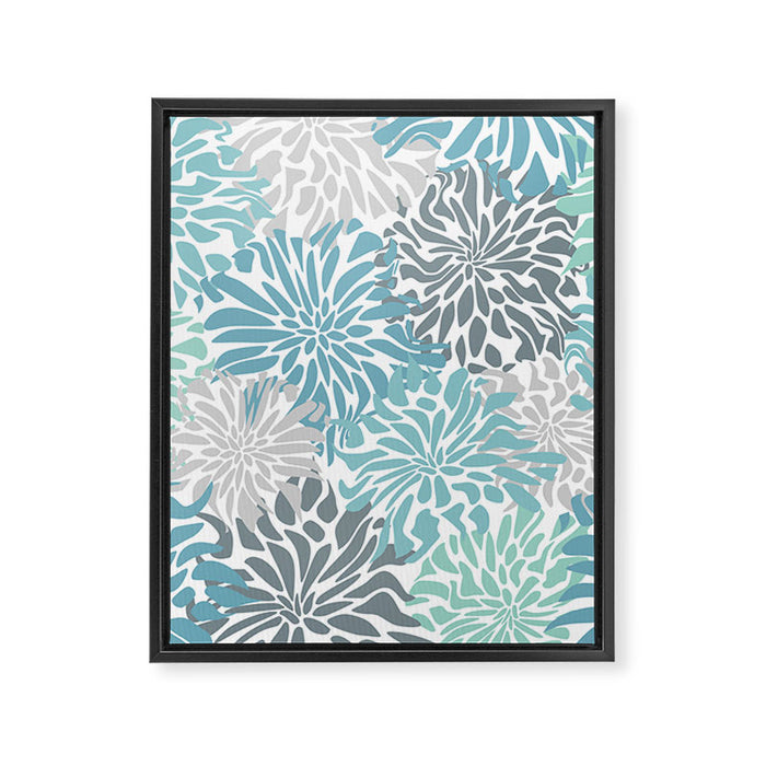 Chic, Flowers Print, Teal, Aqua, Gray Framed Canvas Print Gallery Image 1