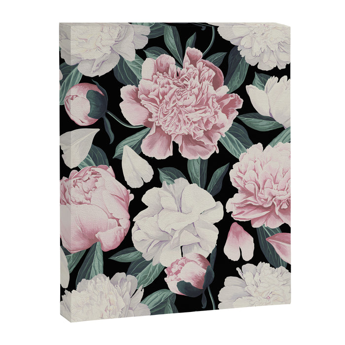 Chic Peonies on Black Canvas Print Gallery Image 1