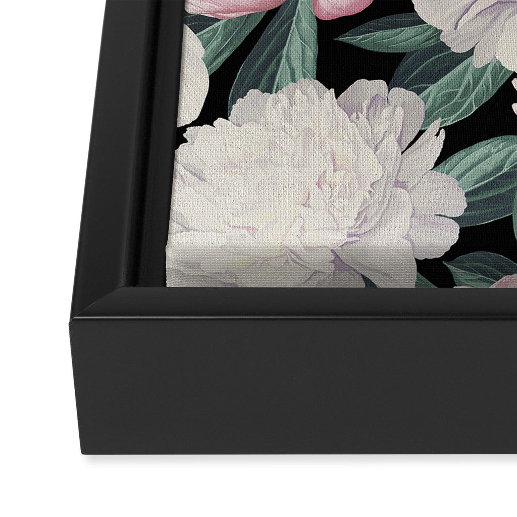 Chic Peonies on Black Framed Canvas Print Gallery Image 3