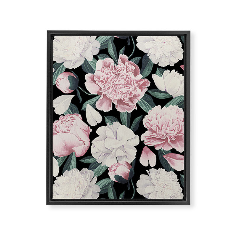 Chic Peonies on Black Framed Canvas Print Gallery Image 8