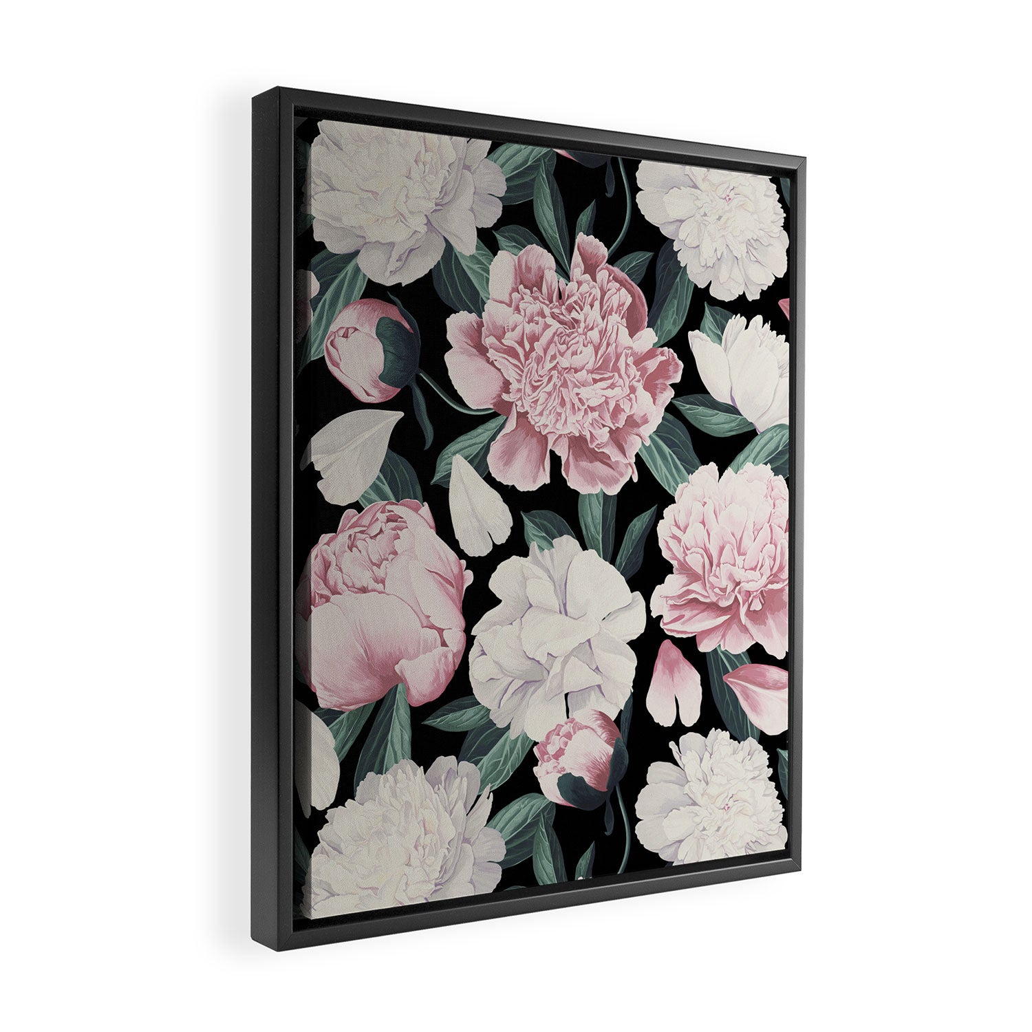 Chic Peonies on Black Framed Canvas Print Gallery Image 2