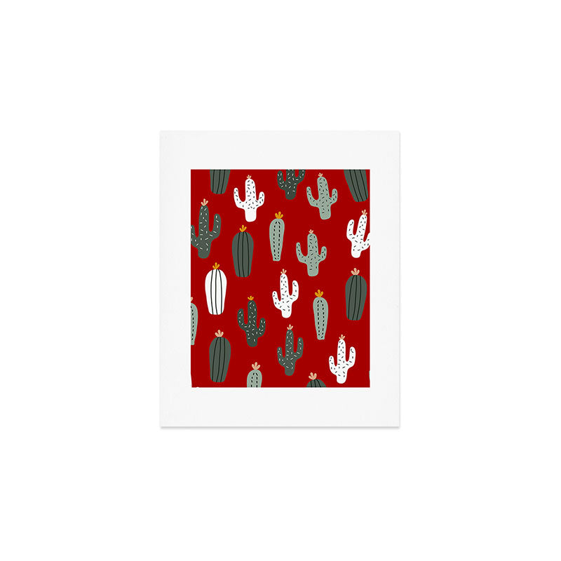 Christmas, Cactus, Red, White and Green, Cute Prints Art Print Gallery Image 1