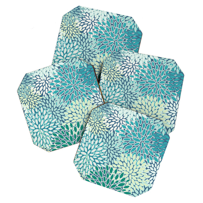 Christmas, Floral Prints, Teal, Blue and Green, Colour Prints Coaster Gallery Image 1