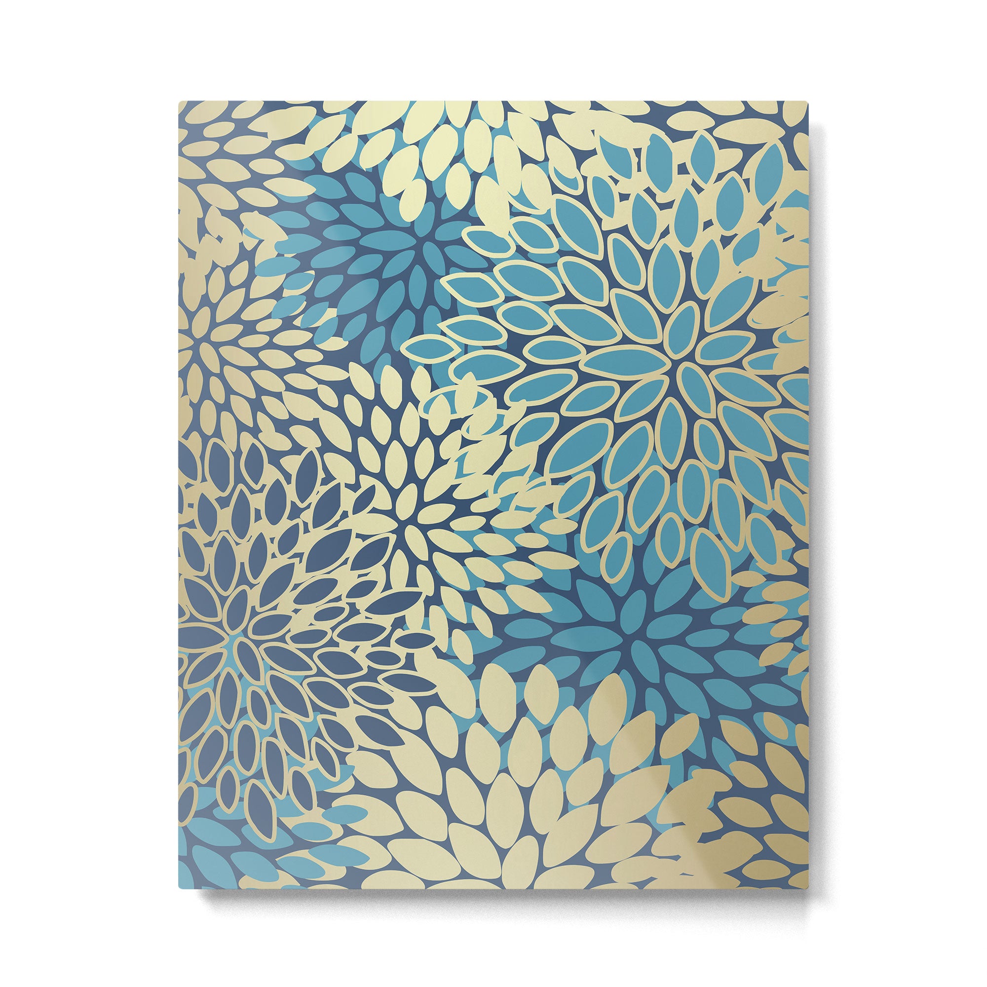 Christmas, Flower Garden, Gold and Blue, Floral Prints Metal Print Gallery Image 6