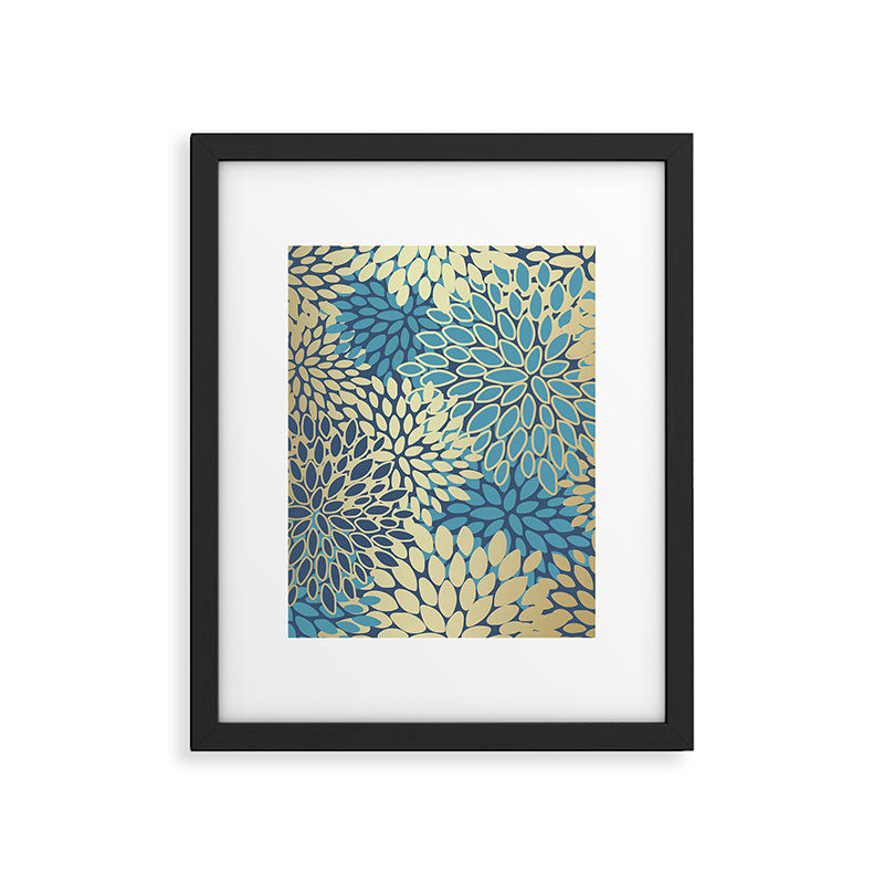 Christmas, Flower Garden, Gold and Blue, Floral Prints Framed Art Print Gallery Image 6
