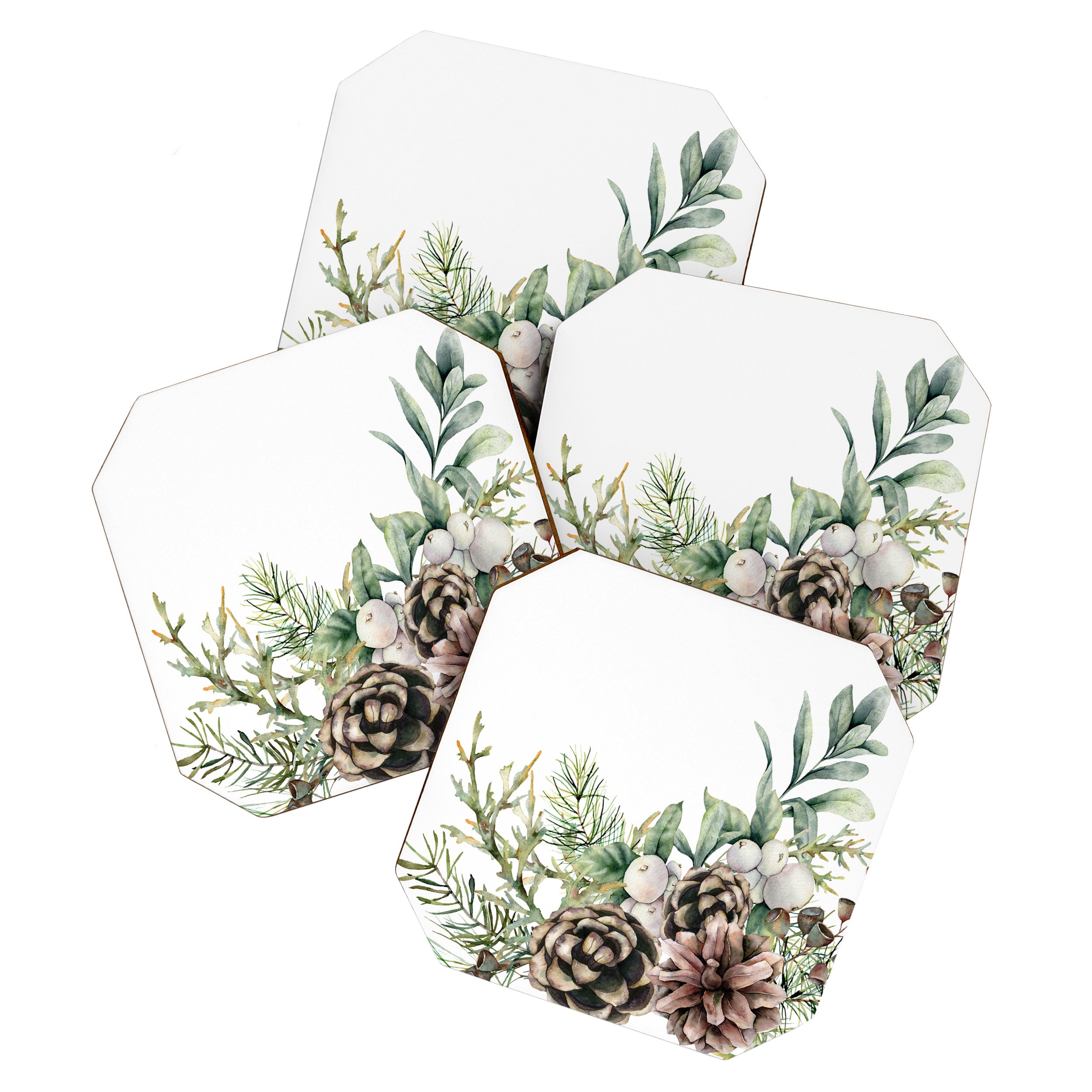 Christmas Pine Bouquet, Watercolor Floral Prints Coaster Gallery Image 1