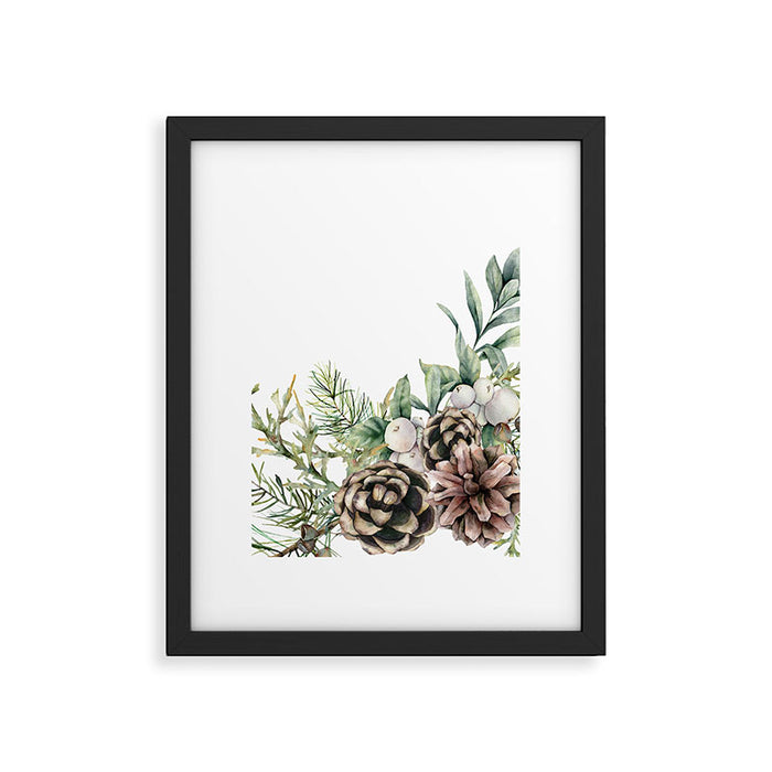 Christmas Pine Bouquet, Watercolor Floral Prints Framed Art Print Gallery Image 1