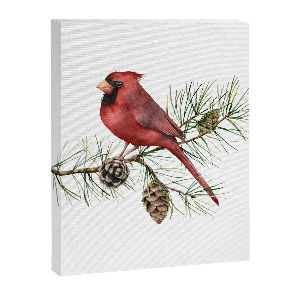 Christmas Red Cardinal Bird and Pine Watercolor Canvas Print Gallery Image 8