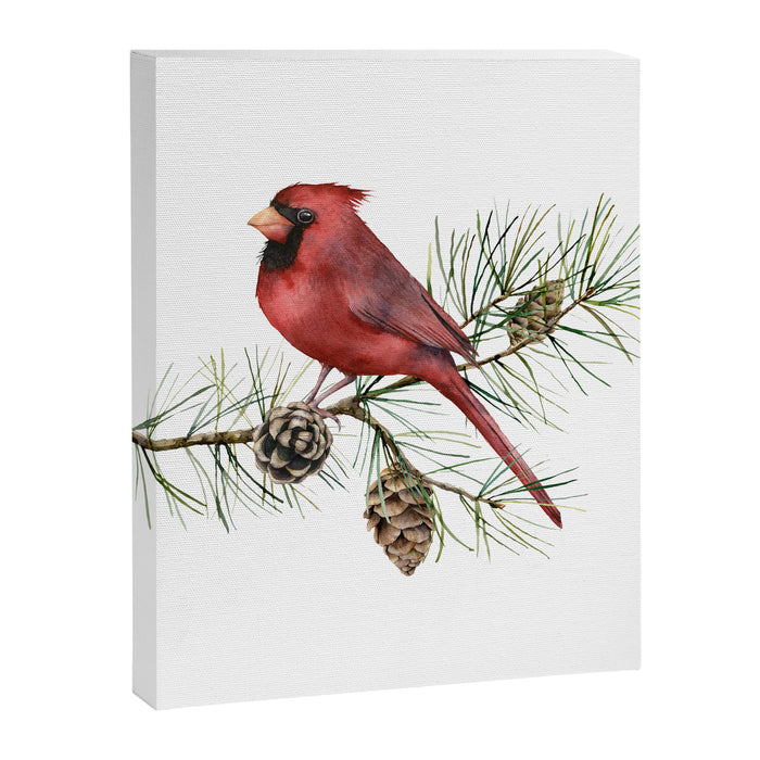 Christmas Red Cardinal Bird and Pine Watercolor Canvas Print Gallery Image 1