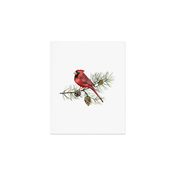 Christmas Red Cardinal Bird and Pine Watercolor Art Print Gallery Image 1
