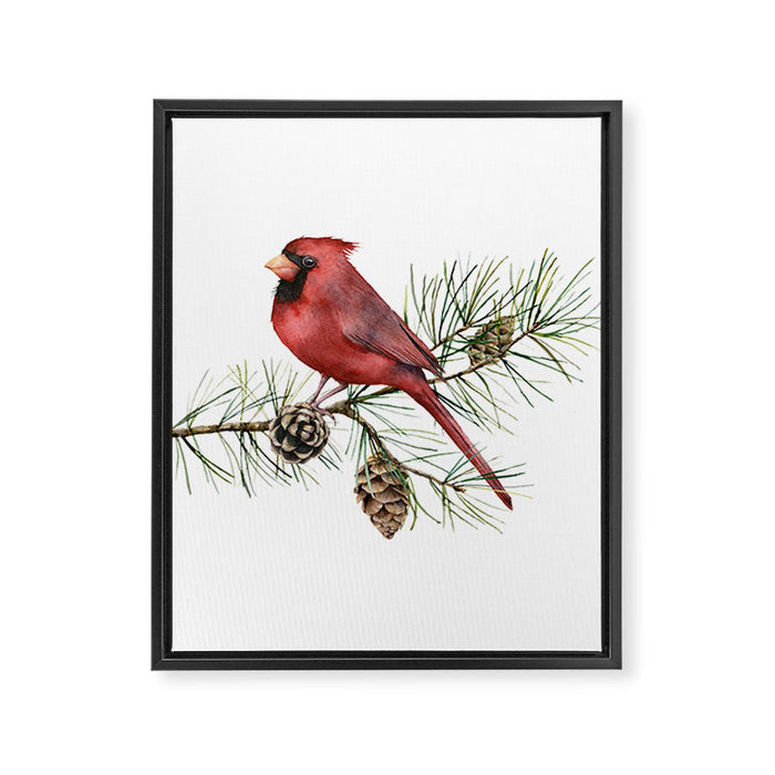 Christmas Red Cardinal Bird and Pine Watercolor Framed Canvas Print Gallery Image 1