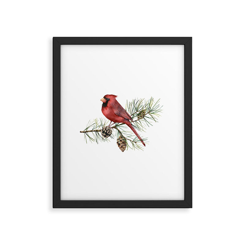 Christmas Red Cardinal Bird and Pine Watercolor Framed Art Print Gallery Image 6
