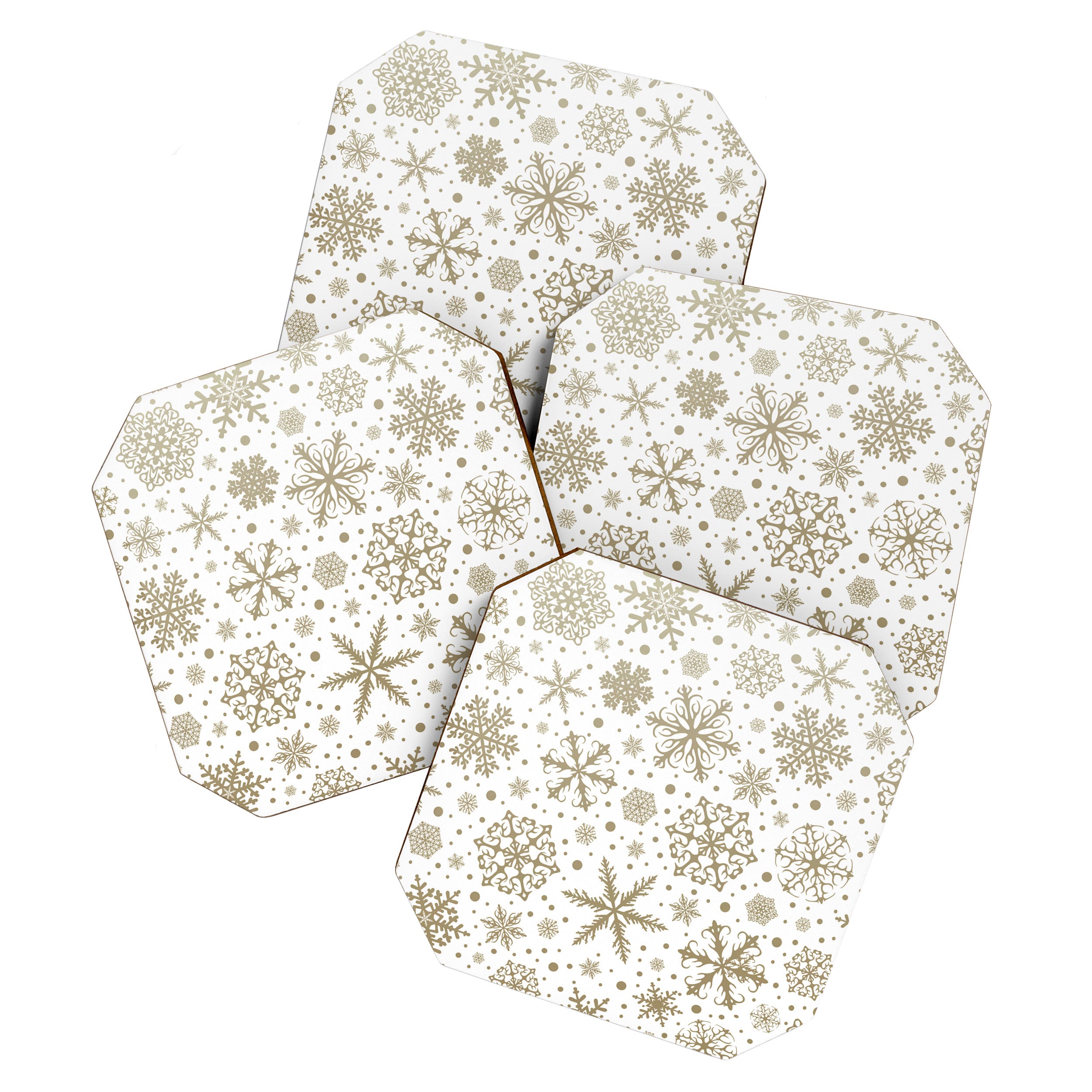 Christmas Snowflakes, Gold and White Coaster Gallery Image 1
