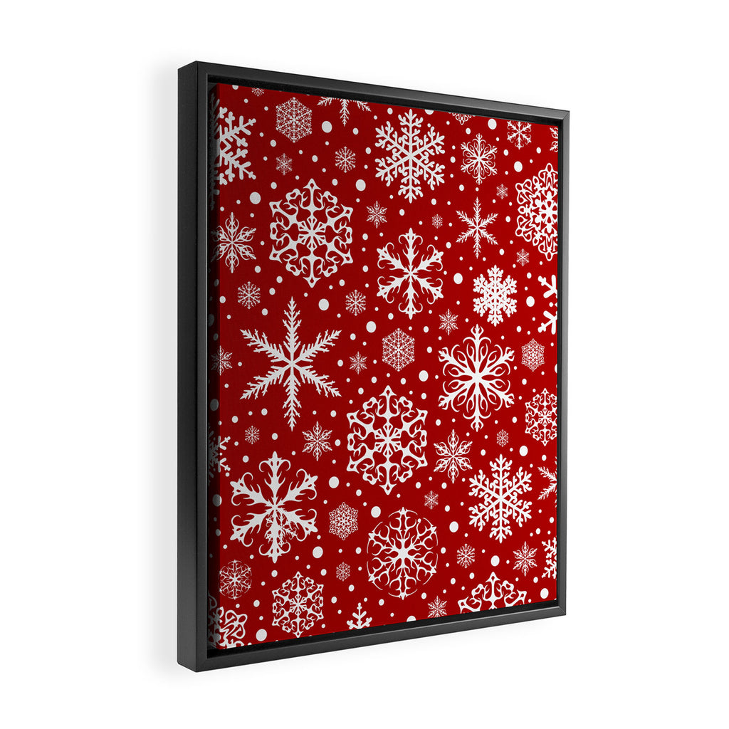 Christmas Snowflakes Pattern, Festive Red and White Framed Canvas Print Gallery Image 2