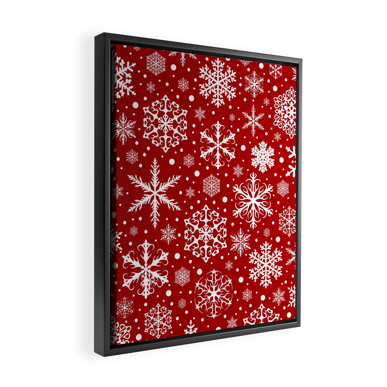 Christmas Snowflakes Pattern, Festive Red and White Framed Canvas Print Gallery Image 2