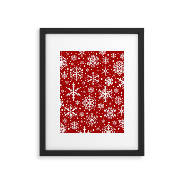 Christmas Snowflakes Pattern, Festive Red and White Framed Art Print Gallery Image 1