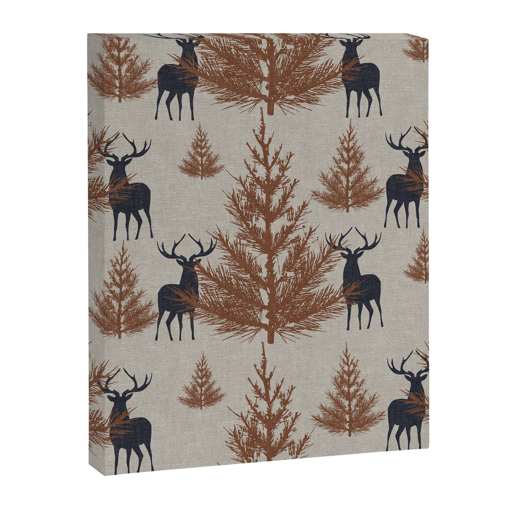 Christmas Trees and Deer, Faux Linen, Pattern, Beige, Brown and Blue Canvas Print Gallery Image 8