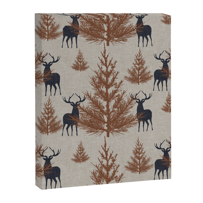 Christmas Trees and Deer, Faux Linen, Pattern, Beige, Brown and Blue Canvas Print Gallery Image 1