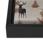 Christmas Trees and Deer, Faux Linen, Pattern, Beige, Brown and Blue Framed Canvas Print Gallery Image 3