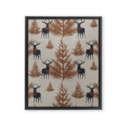 Christmas Trees and Deer, Faux Linen, Pattern, Beige, Brown and Blue Framed Canvas Print Gallery Image 8