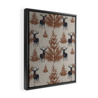 Christmas Trees and Deer, Faux Linen, Pattern, Beige, Brown and Blue Framed Canvas Print Gallery Image 2