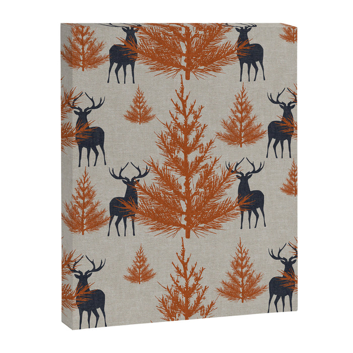 Christmas Trees and Deer, Faux Linen, Pattern, Beige, Terracotta and Blue Canvas Print Gallery Image 1