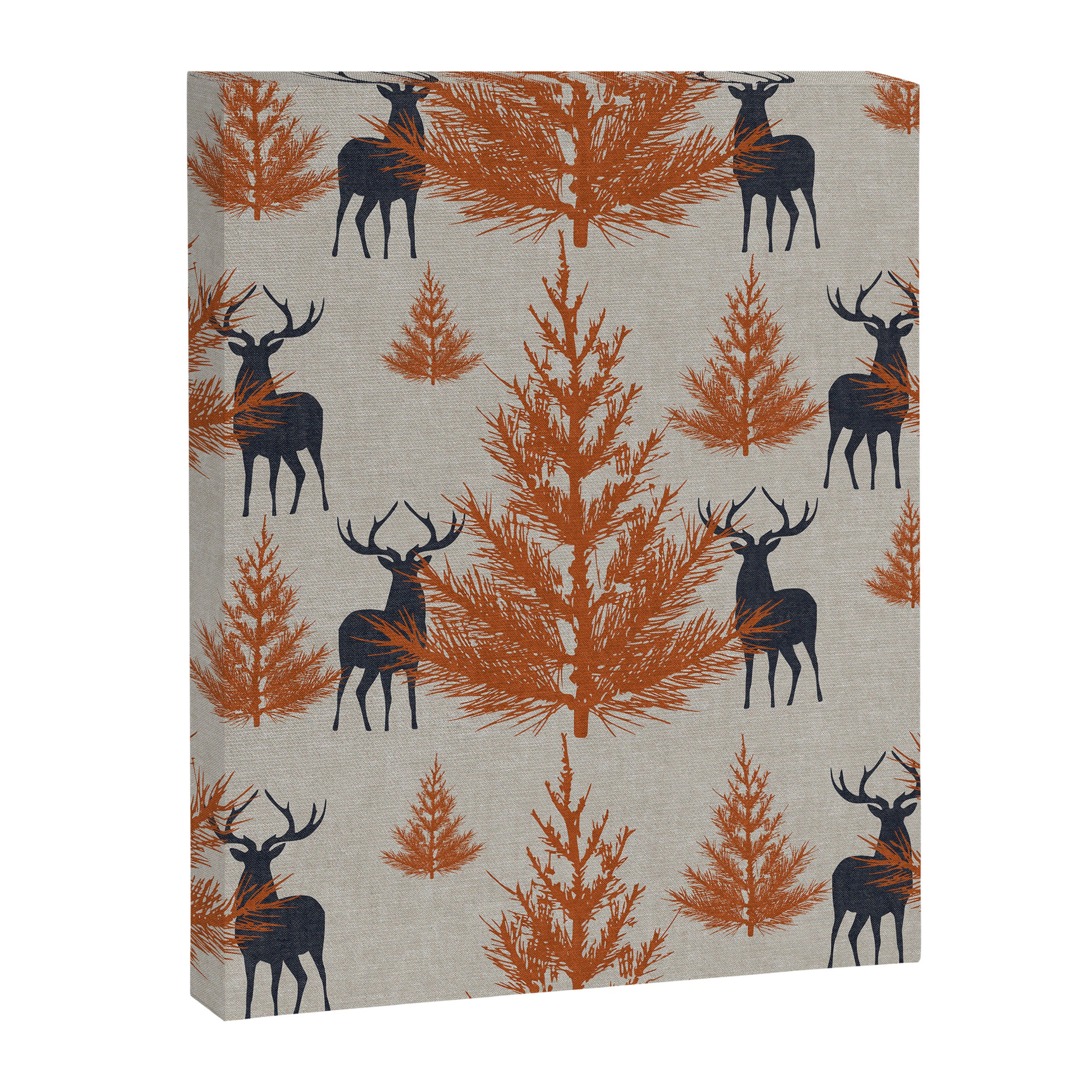 Christmas Trees and Deer, Faux Linen, Pattern, Beige, Terracotta and Blue Canvas Print Gallery Image 8