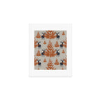 Christmas Trees and Deer, Faux Linen, Pattern, Beige, Terracotta and Blue Art Print Gallery Image 1
