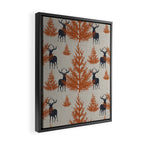 Christmas Trees and Deer, Faux Linen, Pattern, Beige, Terracotta and Blue Framed Canvas Print Gallery Image 2