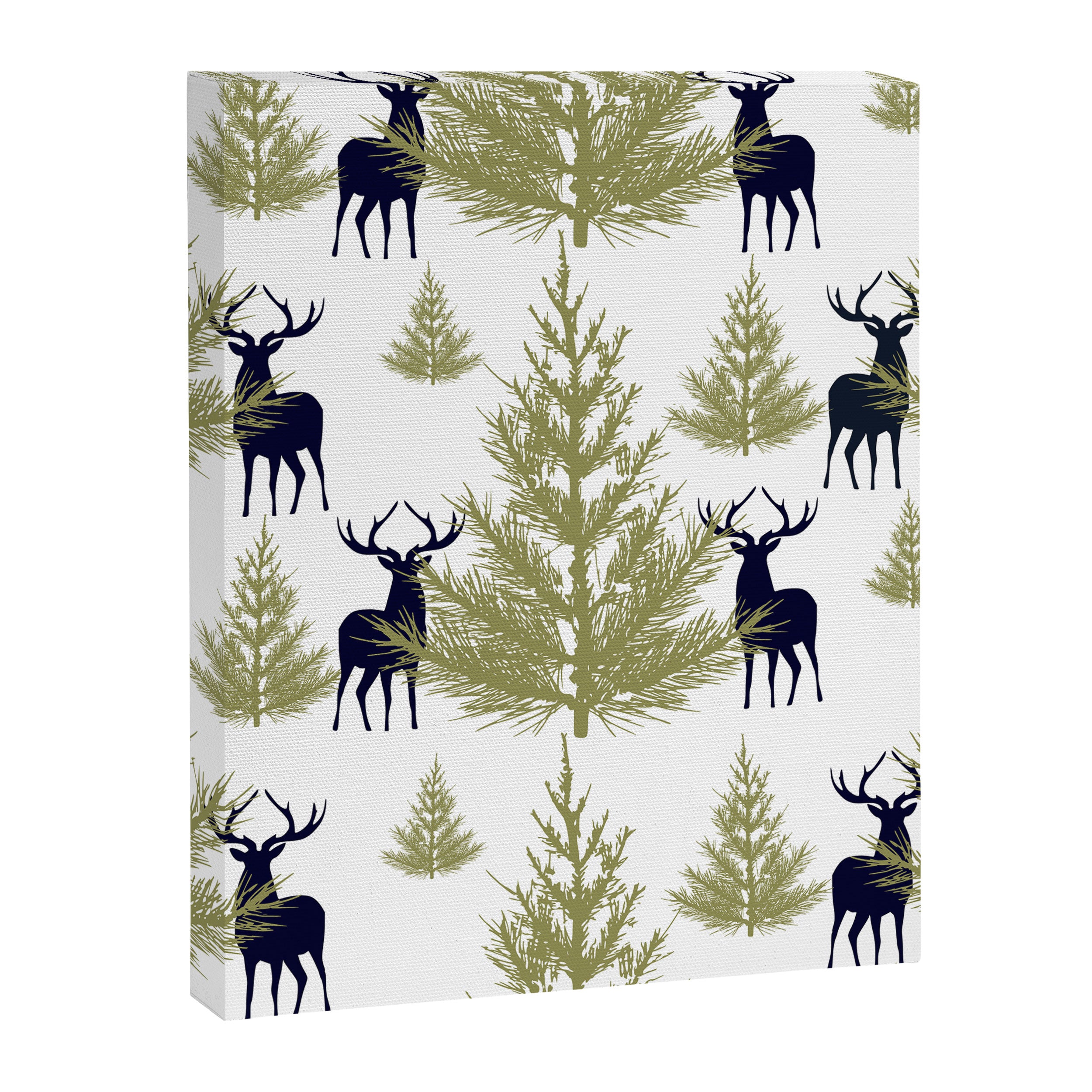 Christmas Trees and Deer, Pattern, Green and Blue Canvas Print Gallery Image 8