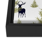 Christmas Trees and Deer, Pattern, Green and Blue Framed Canvas Print Gallery Image 3
