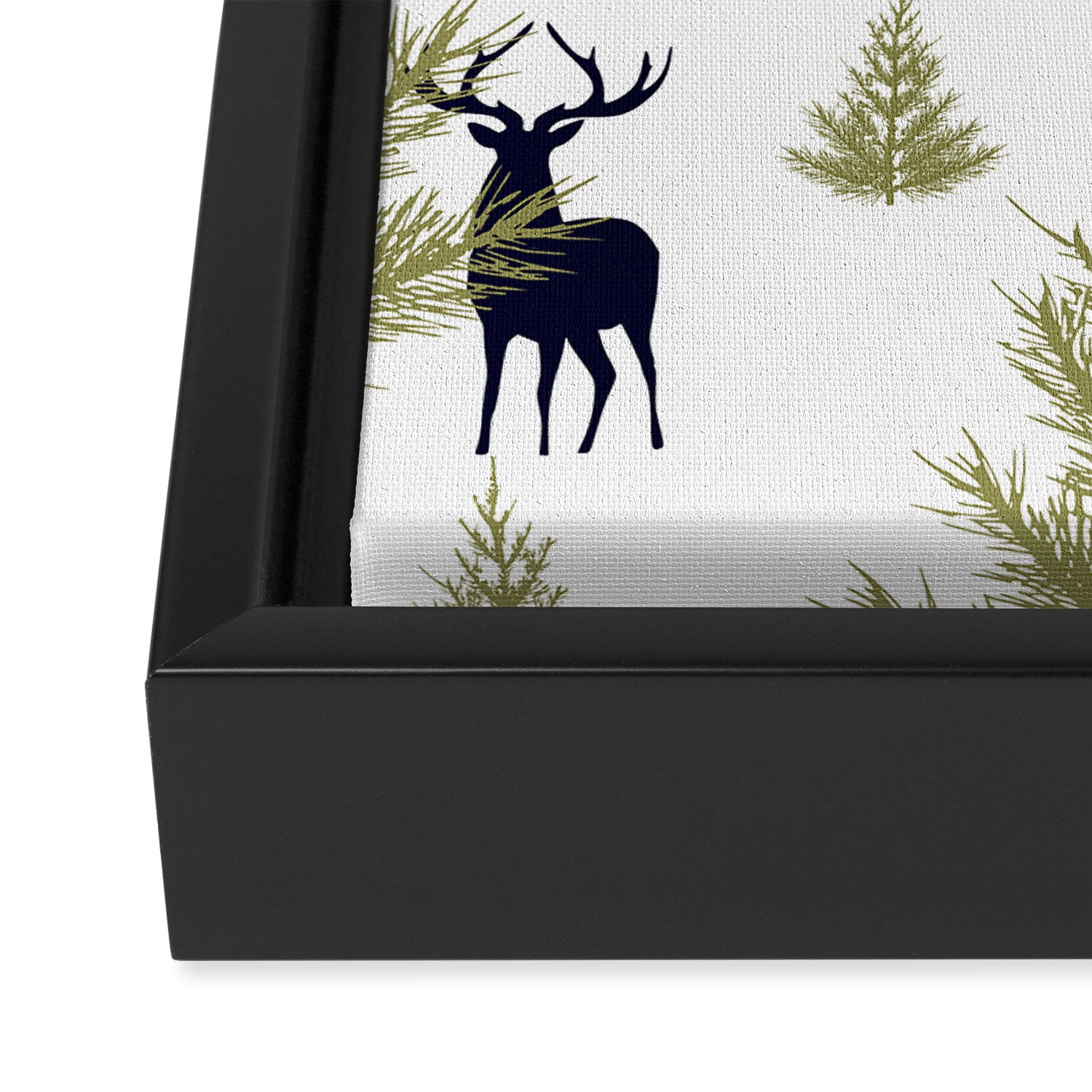Christmas Trees and Deer, Pattern, Green and Blue Framed Canvas Print Gallery Image 3